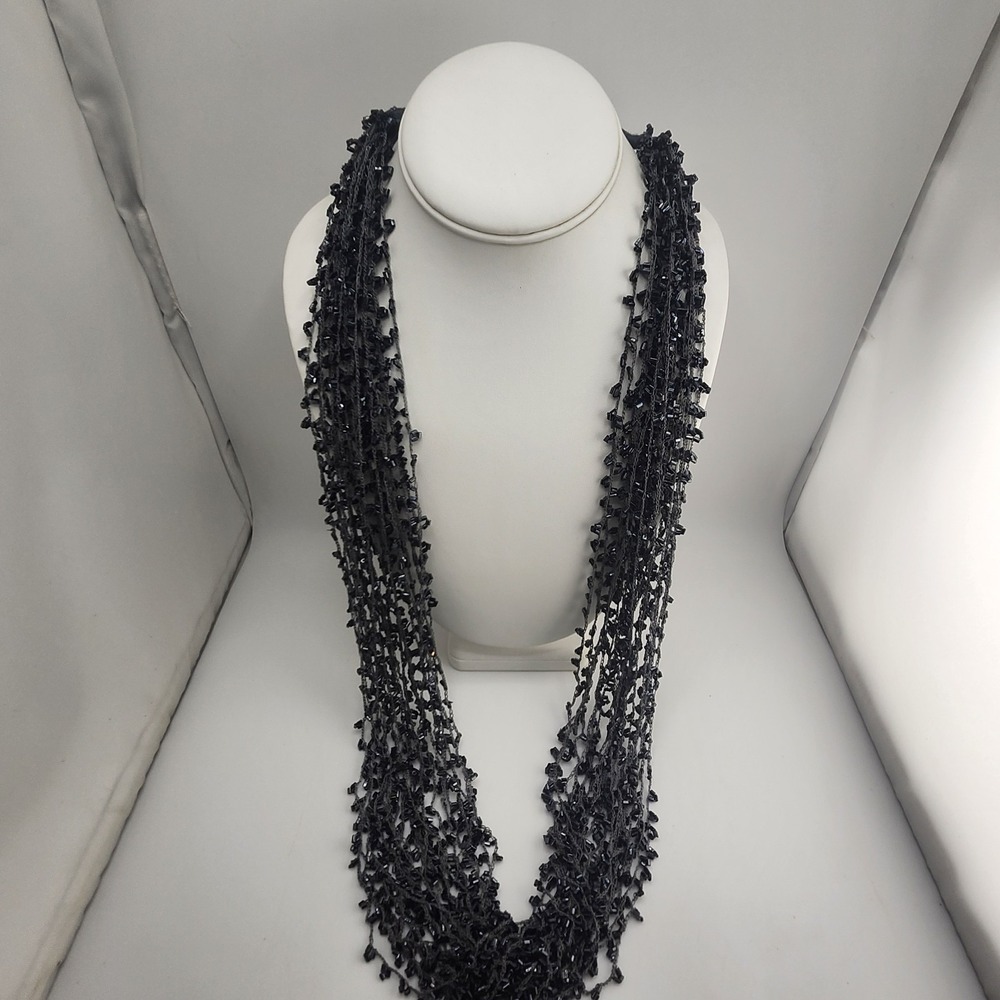 Black‎ Bead Crochet Thread Multistrand Necklace